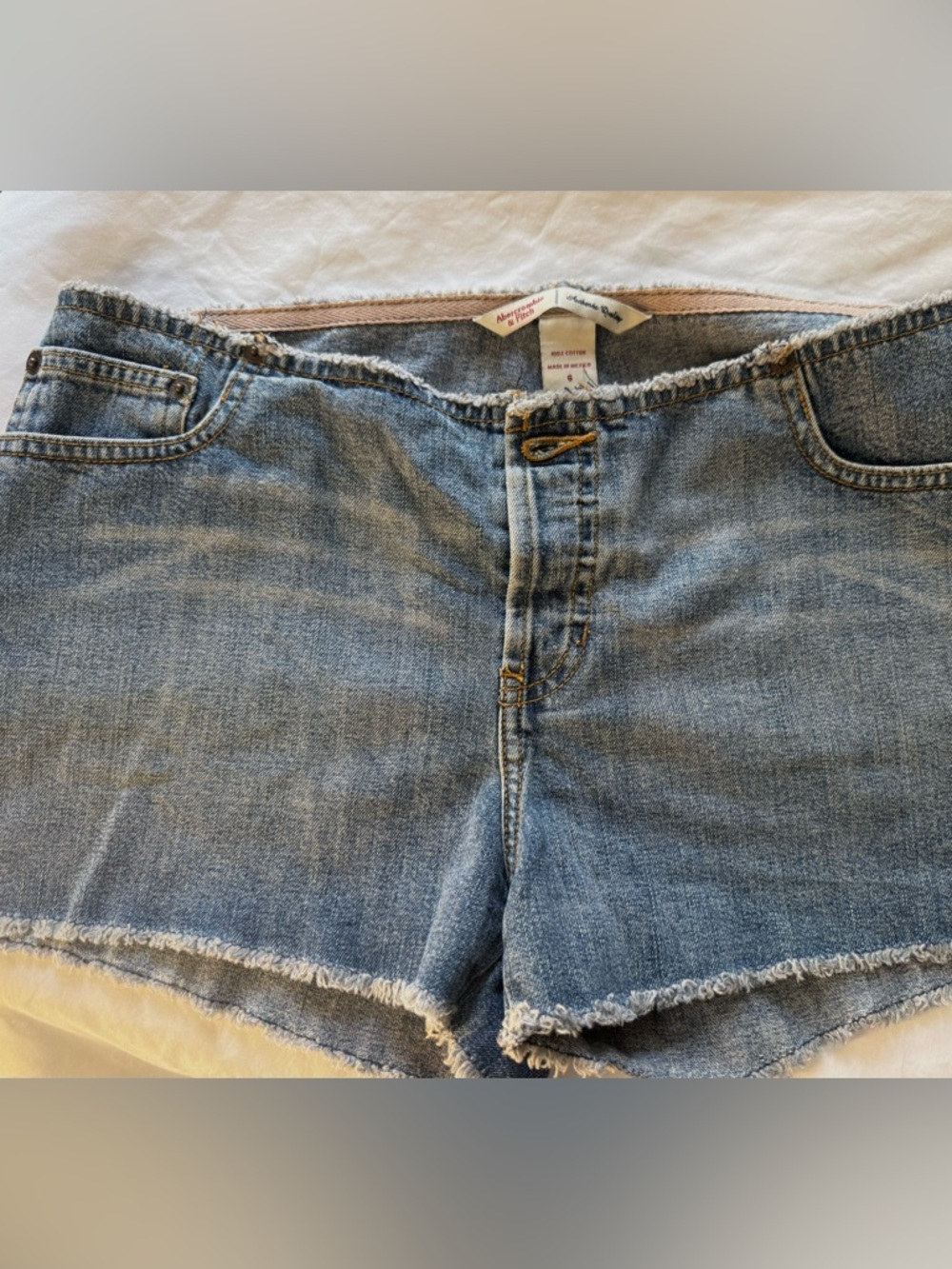 Abercrombie & Fitch Light Blue Denim Shorts with Gold Stitching